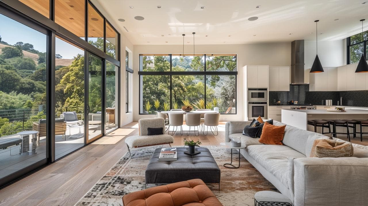 ASL Remodeling design services showcasing open-concept living space with modern kitchen and floor-to-ceiling windows