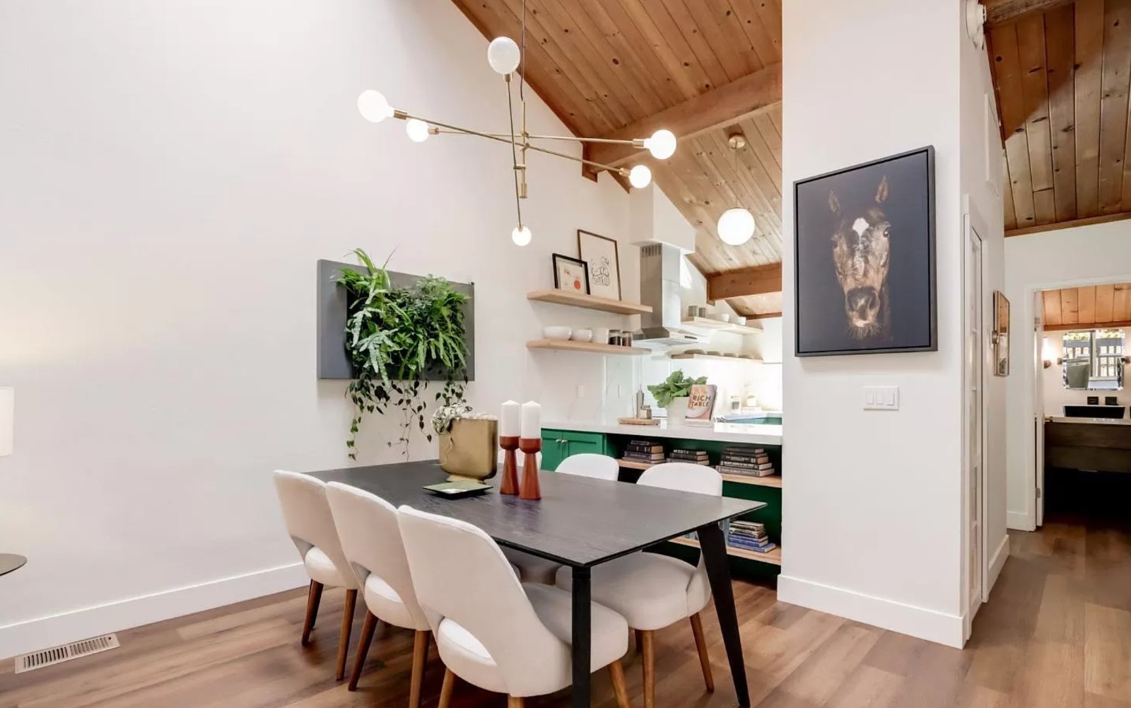 How long does a kitchen remodel take in San Francisco? This dining area transformation with wood ceiling and exposed beams shows our efficient timeline