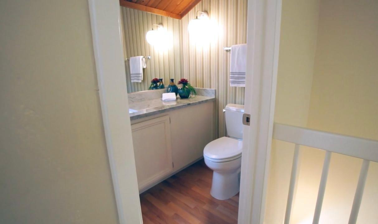 Before bathroom remodel on Central Ave in Mountain View showing existing vanity and layout prior to custom cabinetry transformation