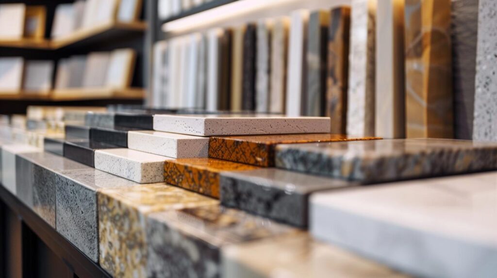 Full service remodeling includes expert finish selection with options like quartz countertops, granite slabs, and natural stone displayed in our showroom