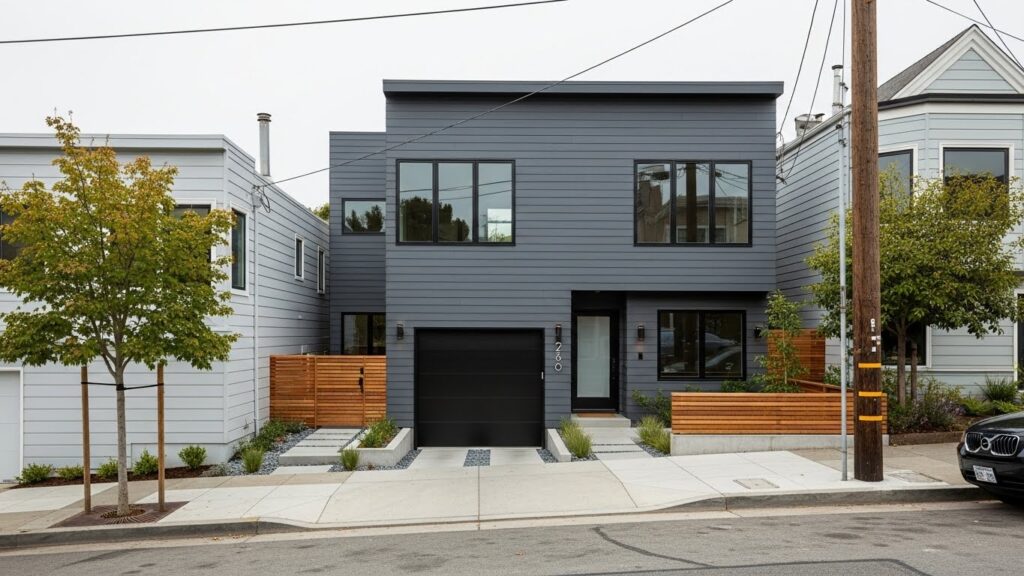 Home addition contractors San Francisco complete second story addition with contemporary black exterior
