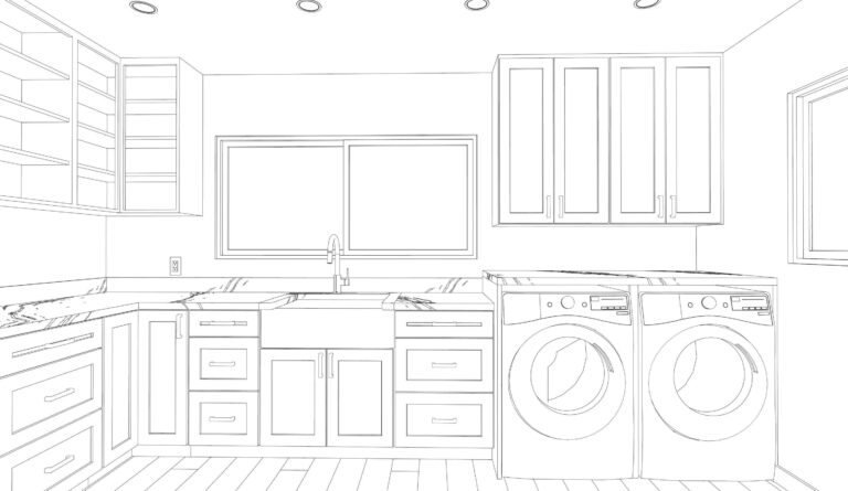 Laundry room design elevation for Shulman Ave home remodel showing custom cabinetry layout and storage planning with appliance placement