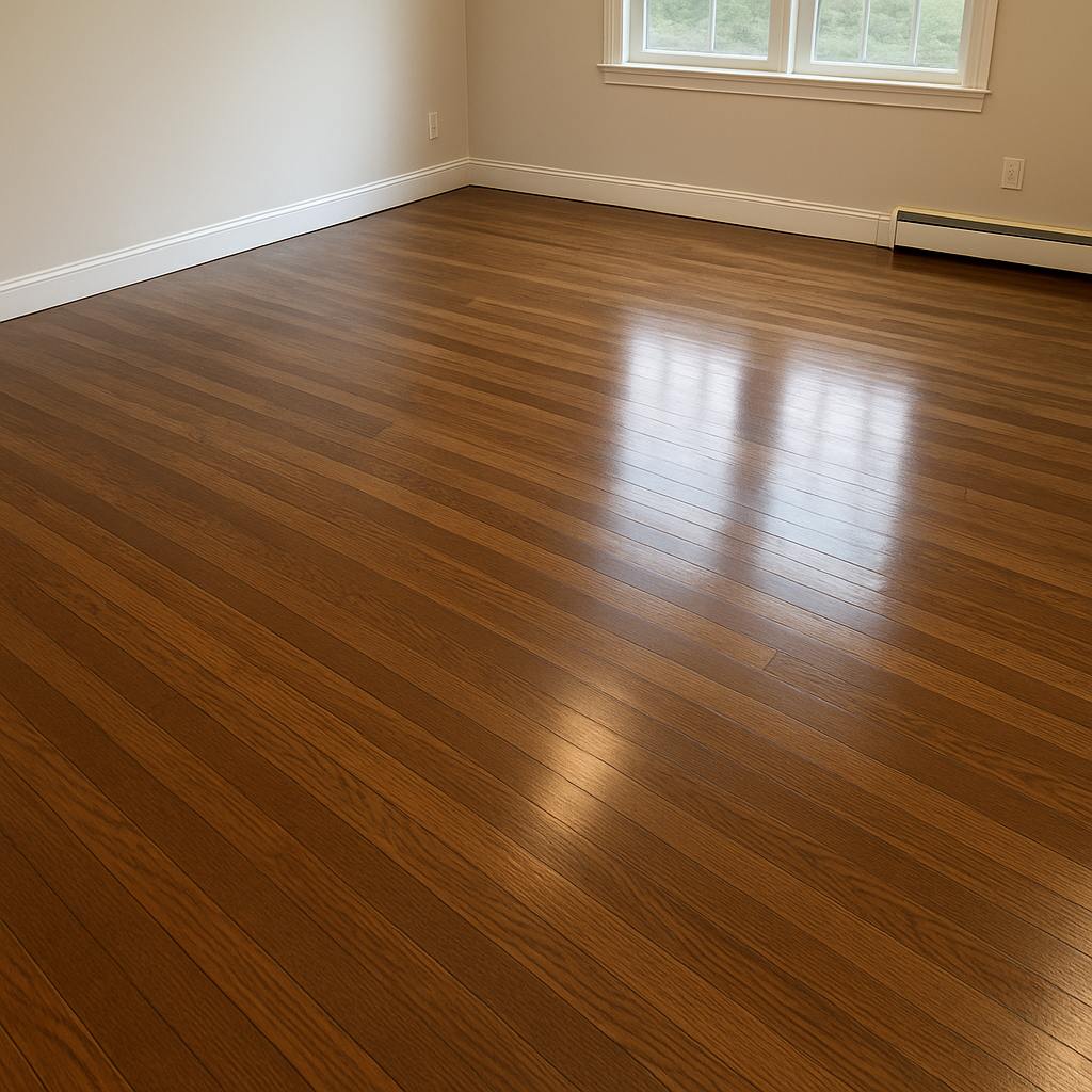 Dark brown refinished hardwood floor with smooth grain and sleek finish by ASL Remodeling.